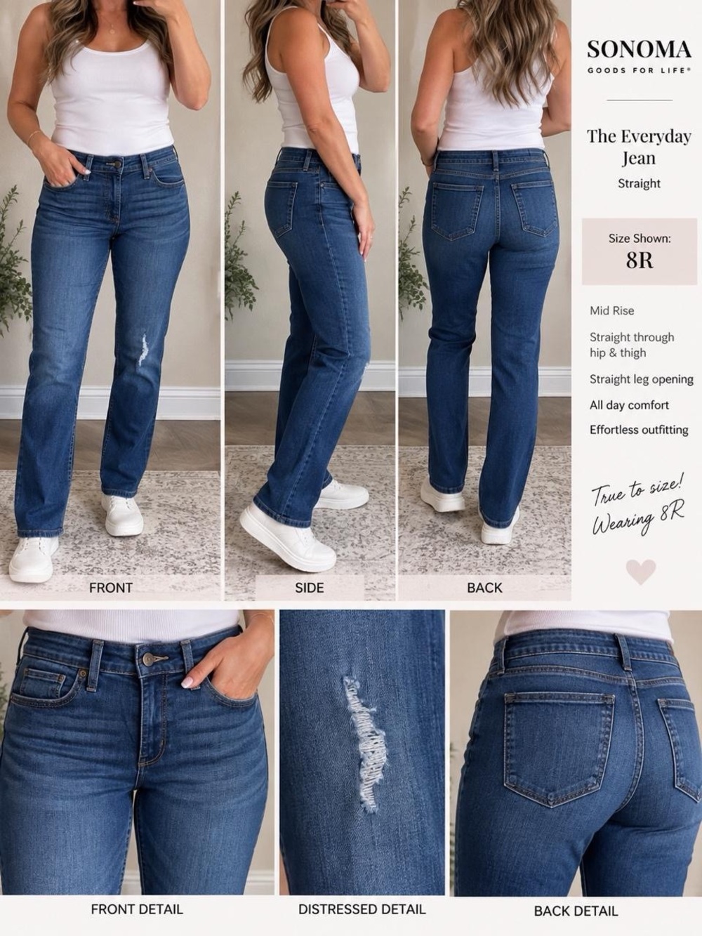 NWT Sonoma Everyday Straight Leg Jeans Size 8R